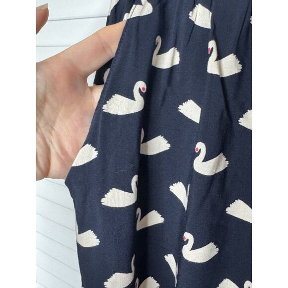 Smashed Lemon Quirky Novelty Swan Print Navy Blue Pull on Pants Size M NWT - Picture 3 of 11